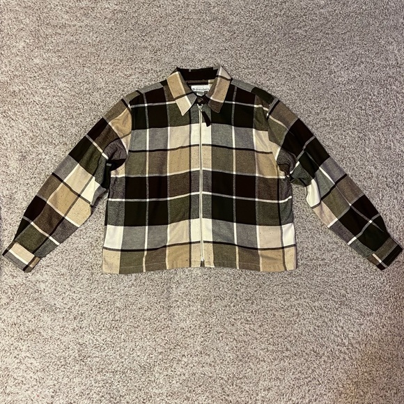 dressbarn Jackets & Blazers - dressbarn women’s zipper coat plaid tan/cream/brown/black size large
